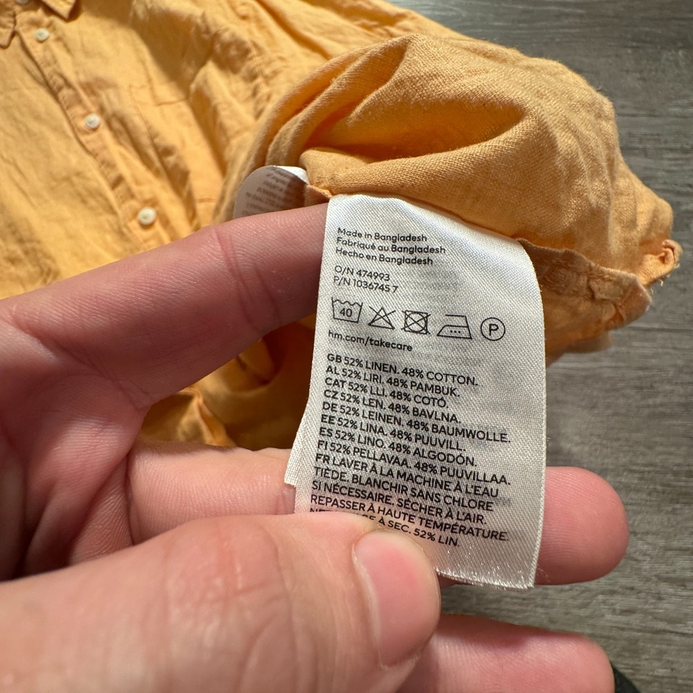 H&M Shirt Mens‎ Medium Orange Linen Blend Short Sleeve Button UP Pocket Adult - Picture 4 of 8